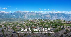 SunCrest HOA September 2026 meeting recap graphic