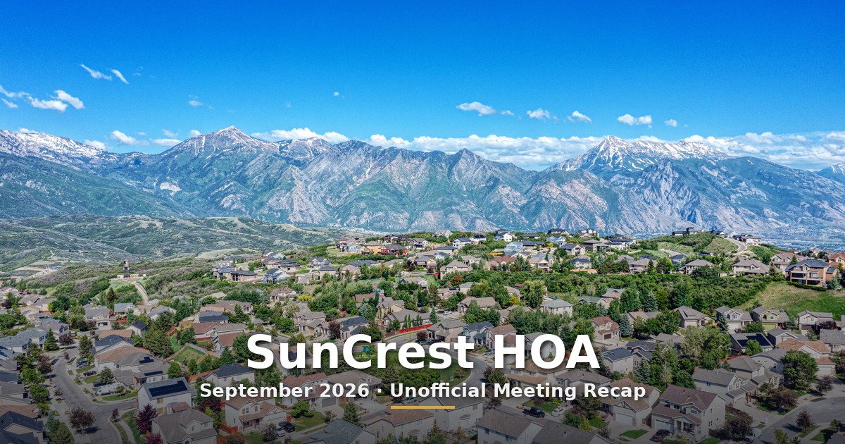 SunCrest HOA September 2026 meeting recap graphic
